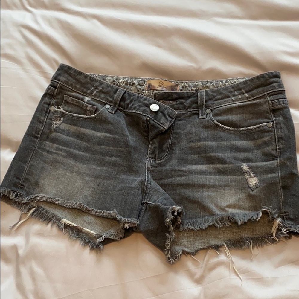 PAIGE grey distressed jean shorts